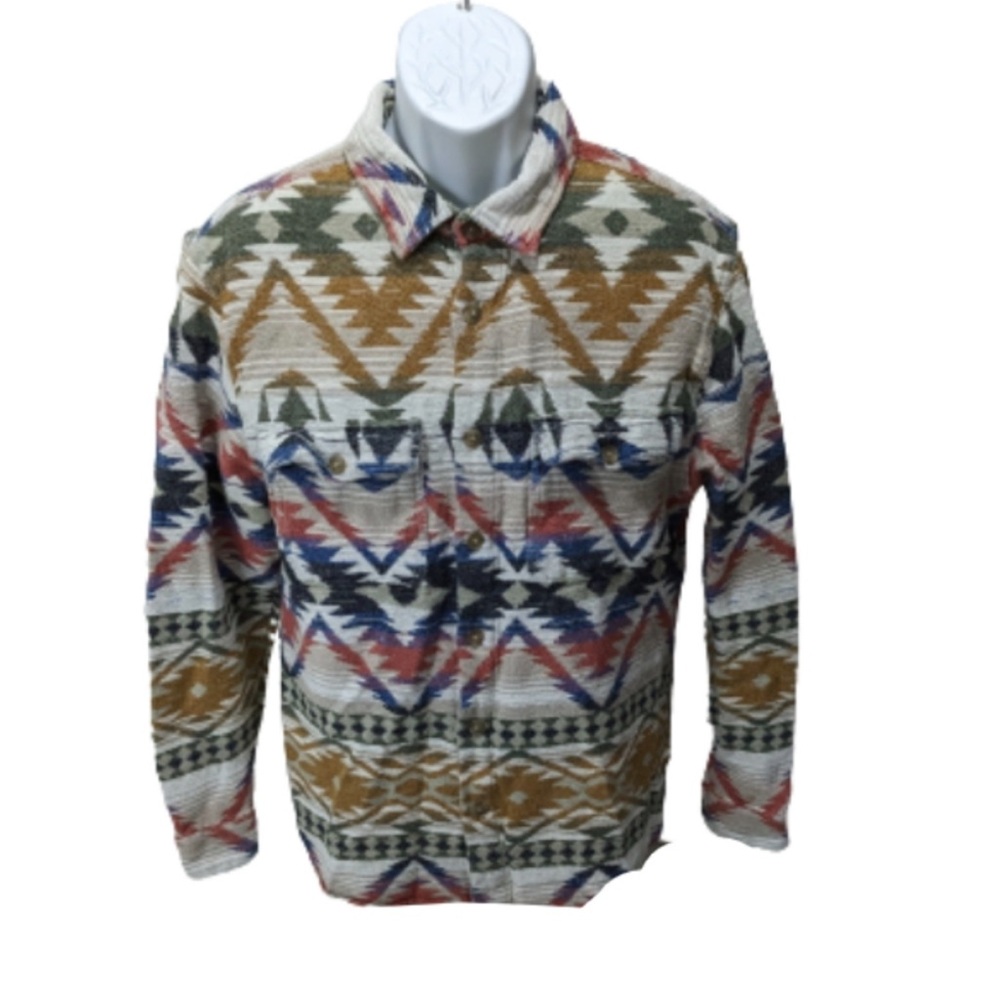 Urban Outfitters Mens Jacquard Flannel Woven Shirt M Aztec Shacket